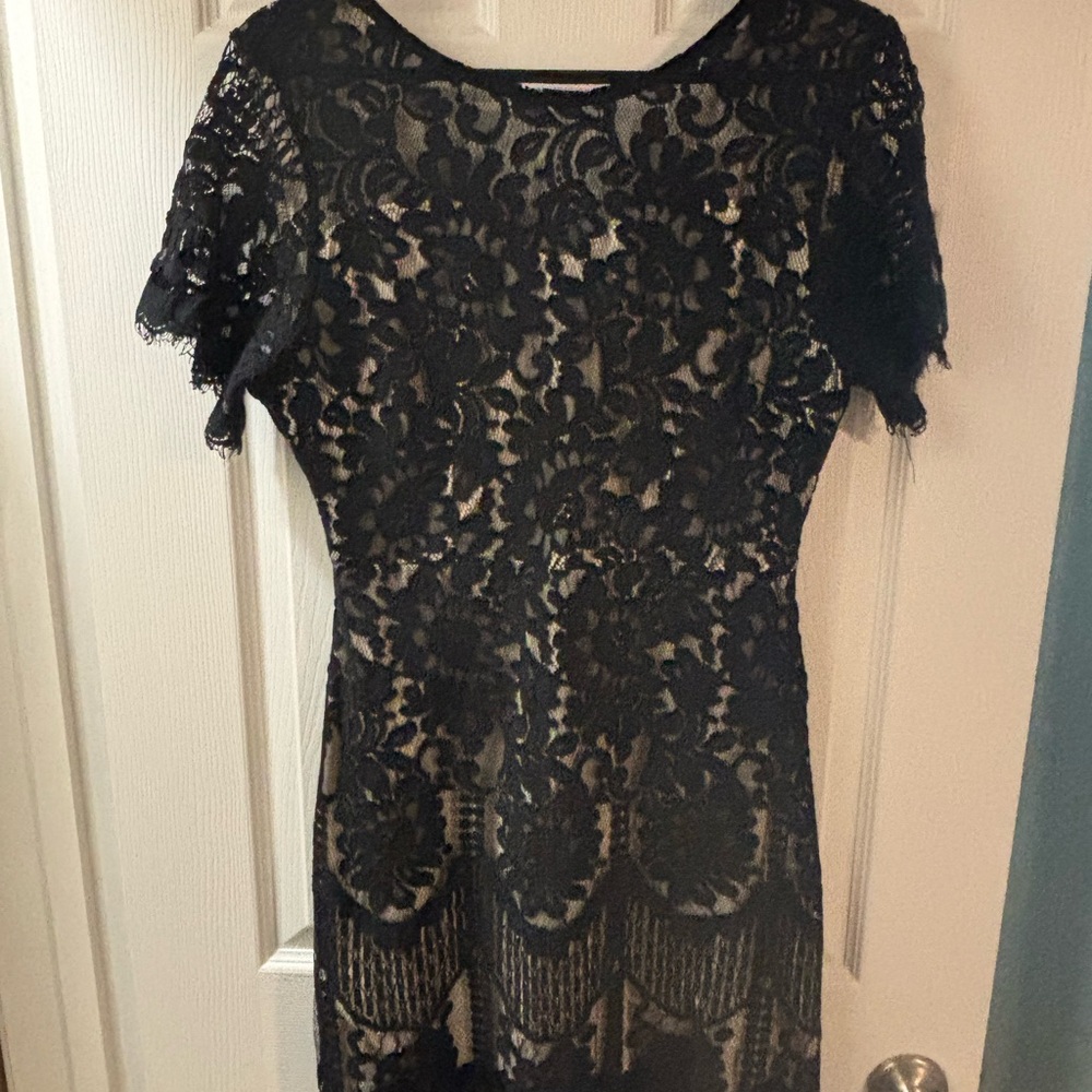 Black and Tan Flutter Sleeve Sheath Mini Dress